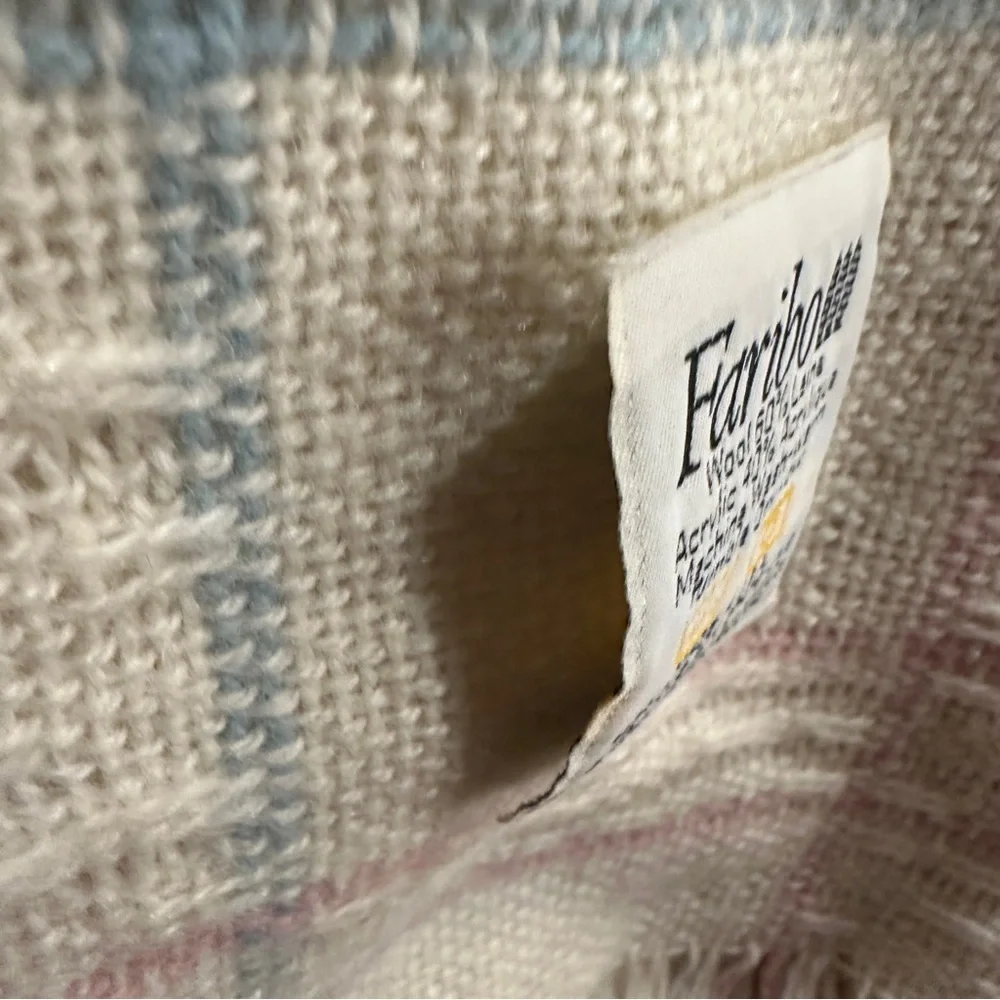 Vintage Faribault Woolen Mill Plaid Throw Blanket Wool Acrylic USA Fringe 4x4’9”